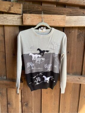 Vintage Wild Horse Nature Lightweight Knit Rodeo Western Cowgirl Sweater